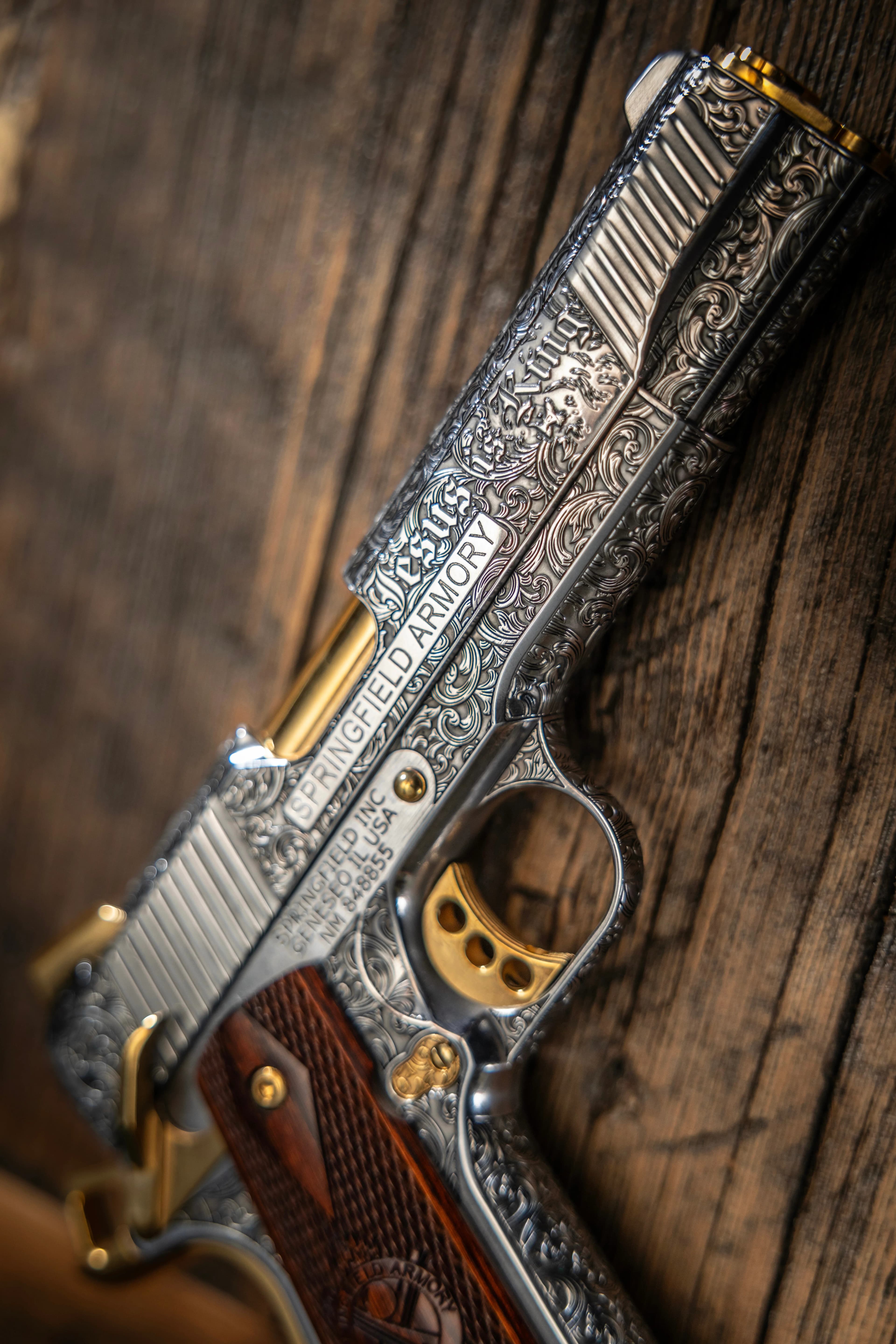 Springfield Armory Jesus is King — slide detail on wood